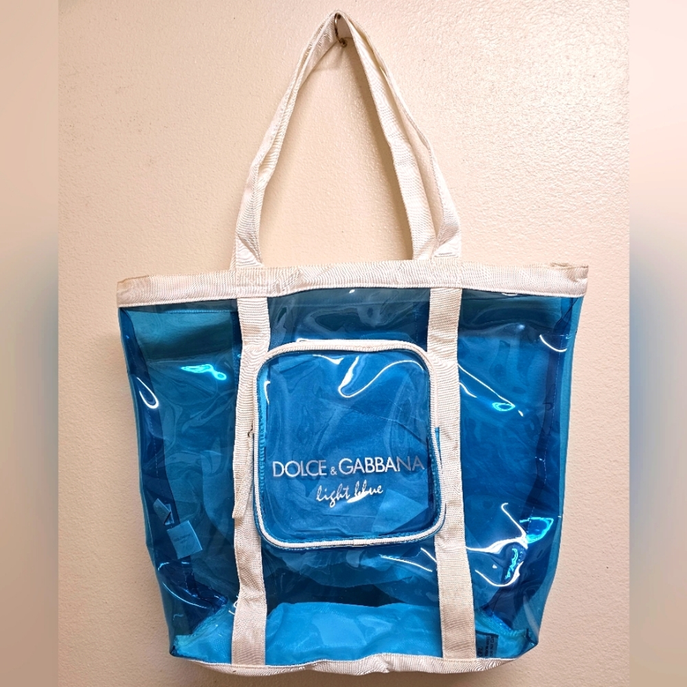 DOLCE & GABBANA DG XL LIGHT BLUE Tote & Beach Bag, Vinyl Transparent 18" X 15"